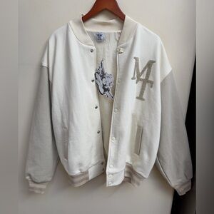 NWT Boys Lie White Varsity Jacket with MT Logo